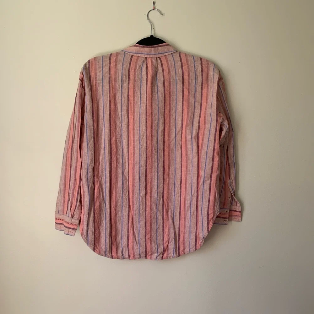 Anthropologie Maeve Anthropologie Striped Linen Blend Shirt Size Small - Picture 8 of 9
